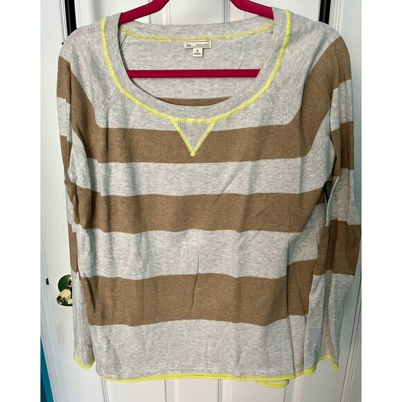 Sweaters - Gap Sweater Womens Brown Gray Striped Long Sleeve Pullover Size M Lightly Worn